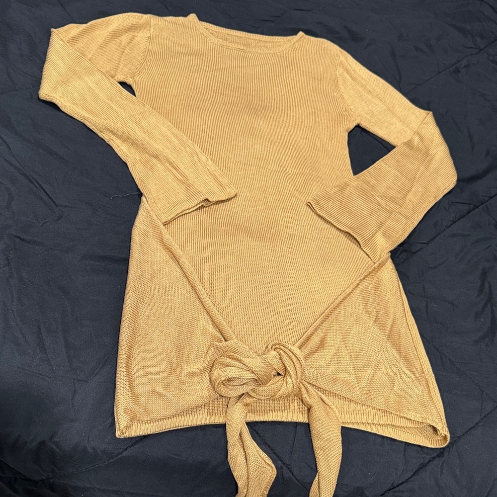 Stylish Mustard Knit Sweater with Tie Front